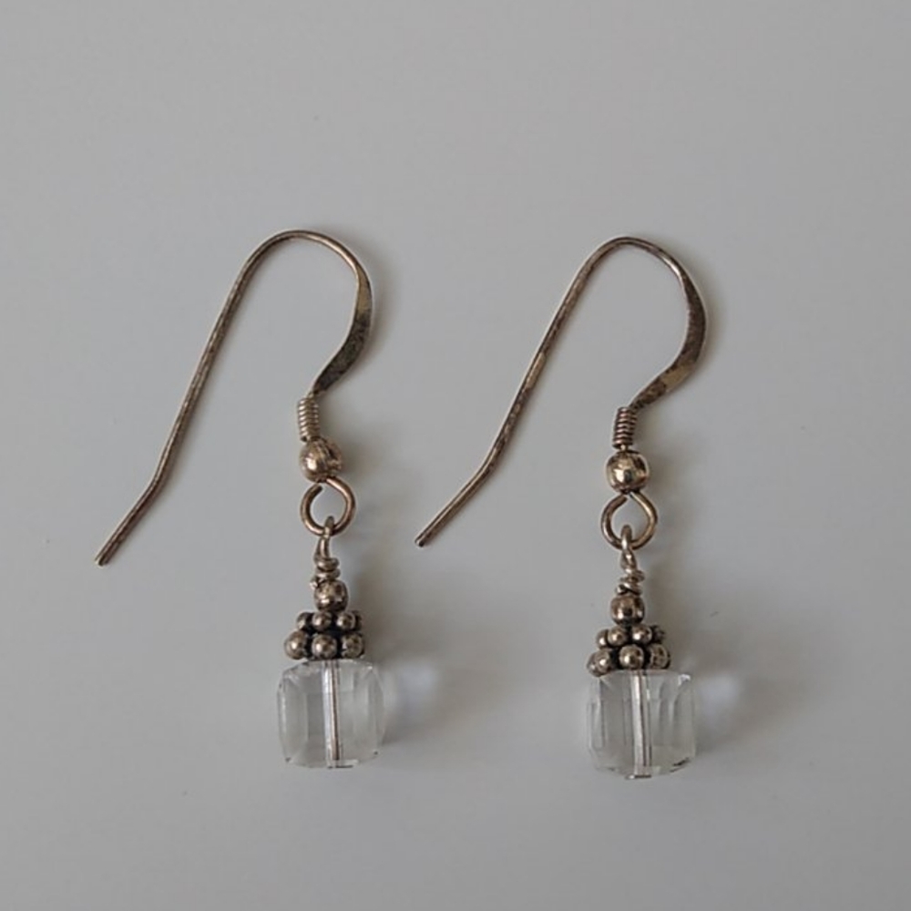 Sterling silver earrings  with clear cube …